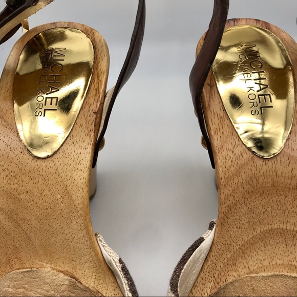 Michael Kors Wooden Wedge Zebra/Animal Print Sandal Size 7.5 in Brown/Beige - Picture 13 of 13
